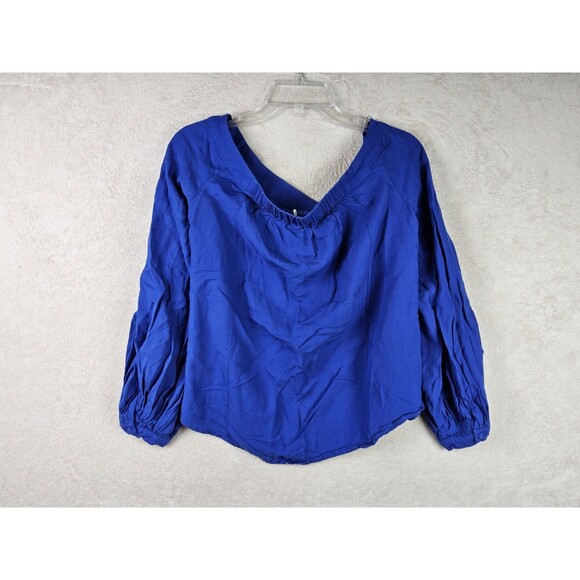Anthropologie Floreat Linen Blend Off Shoulder Top Blue Size 6 - Picture 2 of 2